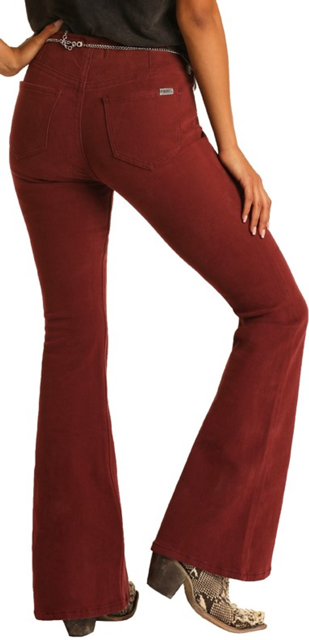 Women's Bargain Bells High Rise Stretch Pull-On Flare Jeans #WPH8174