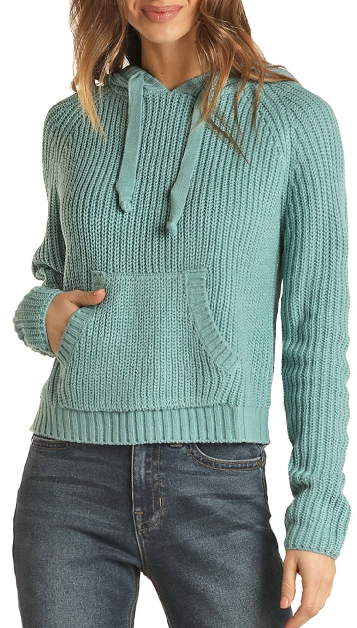 Women's Rib Knit Hooded Sweater - Rock and Roll Denim