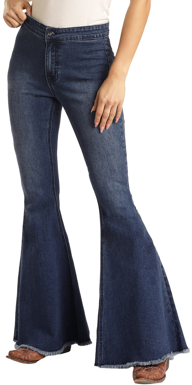 Blibea Womens Flare Jeans Front Seam High Waist Button Closure Wide Leg  Denim Pants Black 4 
