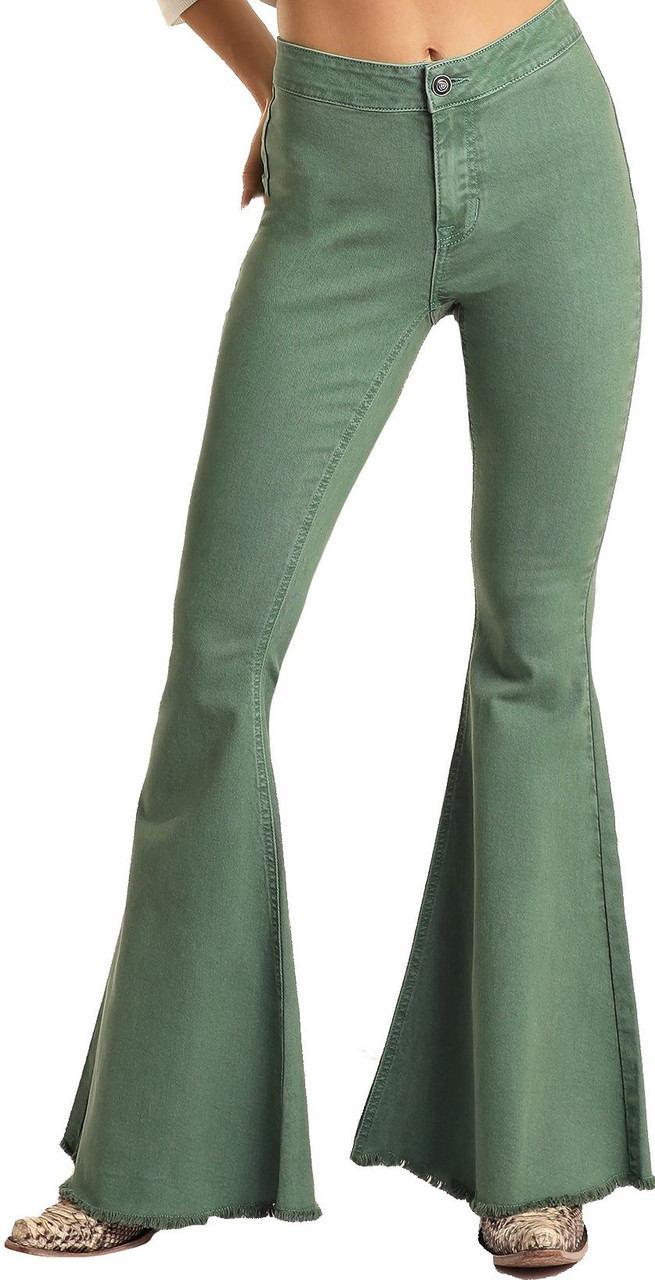 Women's Button Bells High Rise Stretch Flare Jeans #WPB3512 | Rock and ...