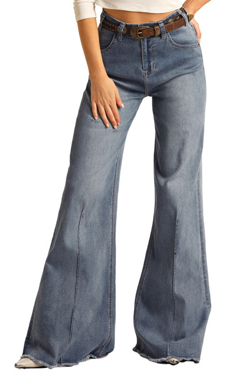 Women's High Rise Extra Stretch Air Denim Palazzo Flare Jeans | Rock ...