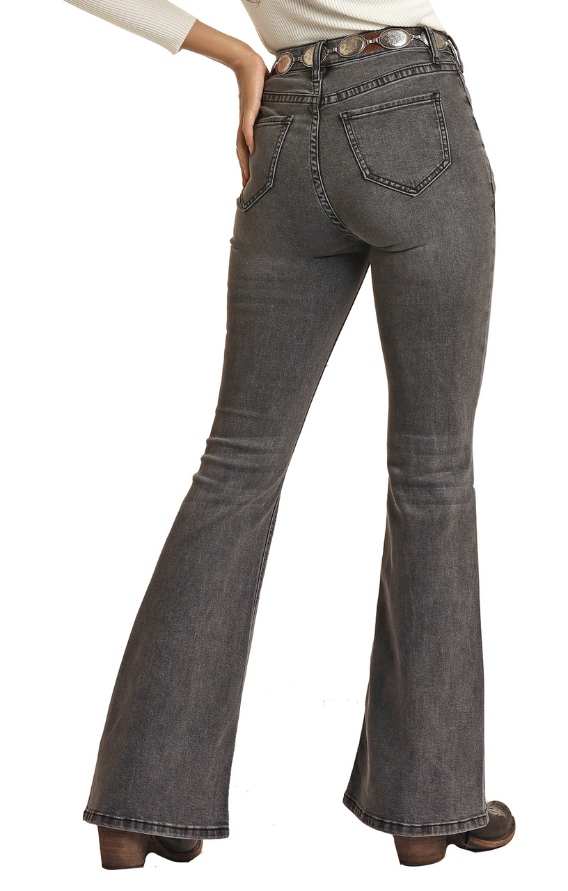 Women's High Rise Extra Stretch Front Yoke Detail Flare Jeans | Rock ...