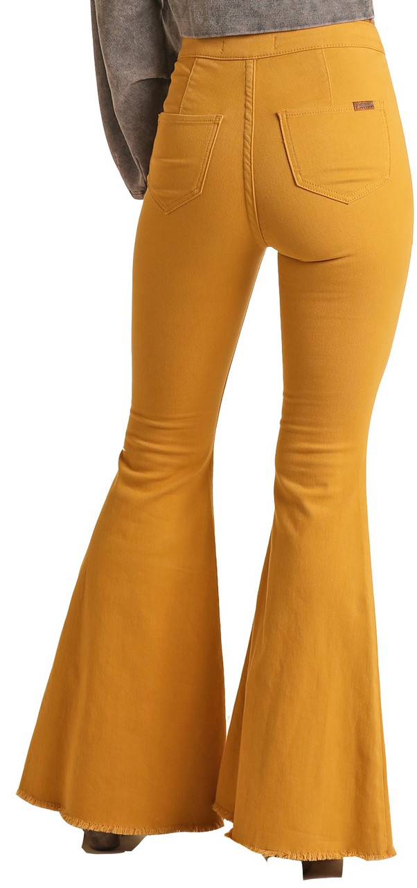 High Rise Stretch Mustard Bell Bottom Jeans