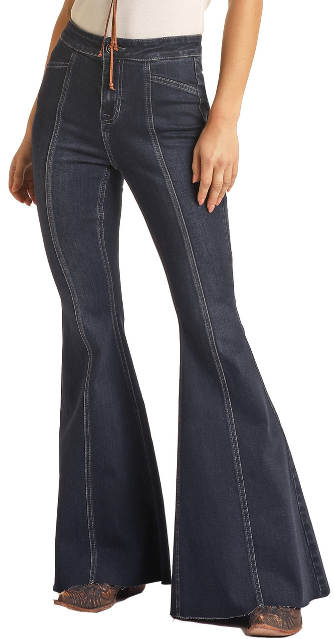 Buy Women Black Front Button Bell Bottom Jeans Online At Best Price -  Sassafras.in