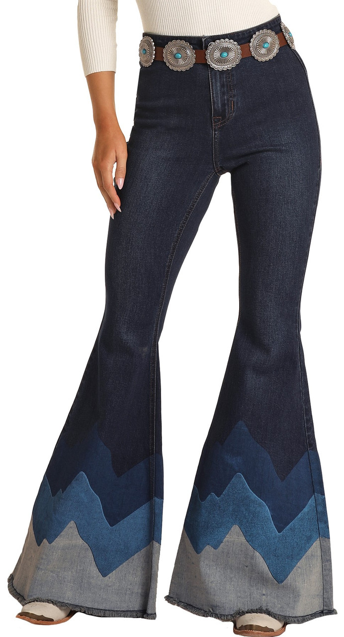 Women's High Rise Extra Stretch Blue Wave Bell Bottom Jeans