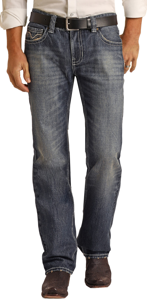 Men's Regular Fit Rope Stitch Straight Bootcut Jeans | Rock and Roll Denim