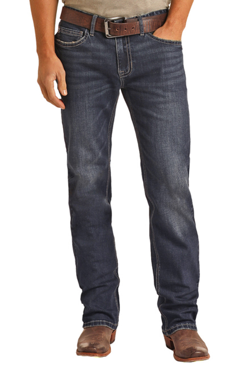 Men's Hooey Slim Straight Dark Wash Curvy Logo Jeans | Rock and Roll Denim