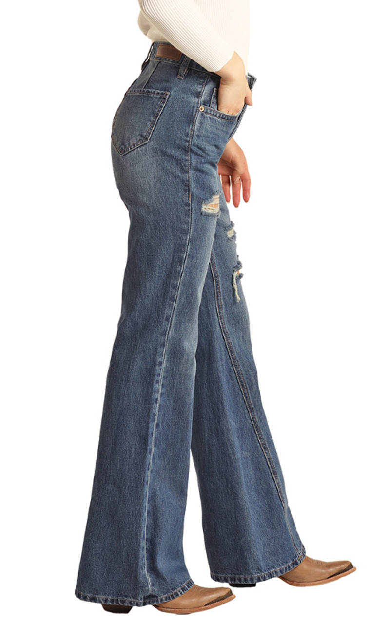 Rock & Roll Denim Women's Palazzo Seamed Front Flare Jeans