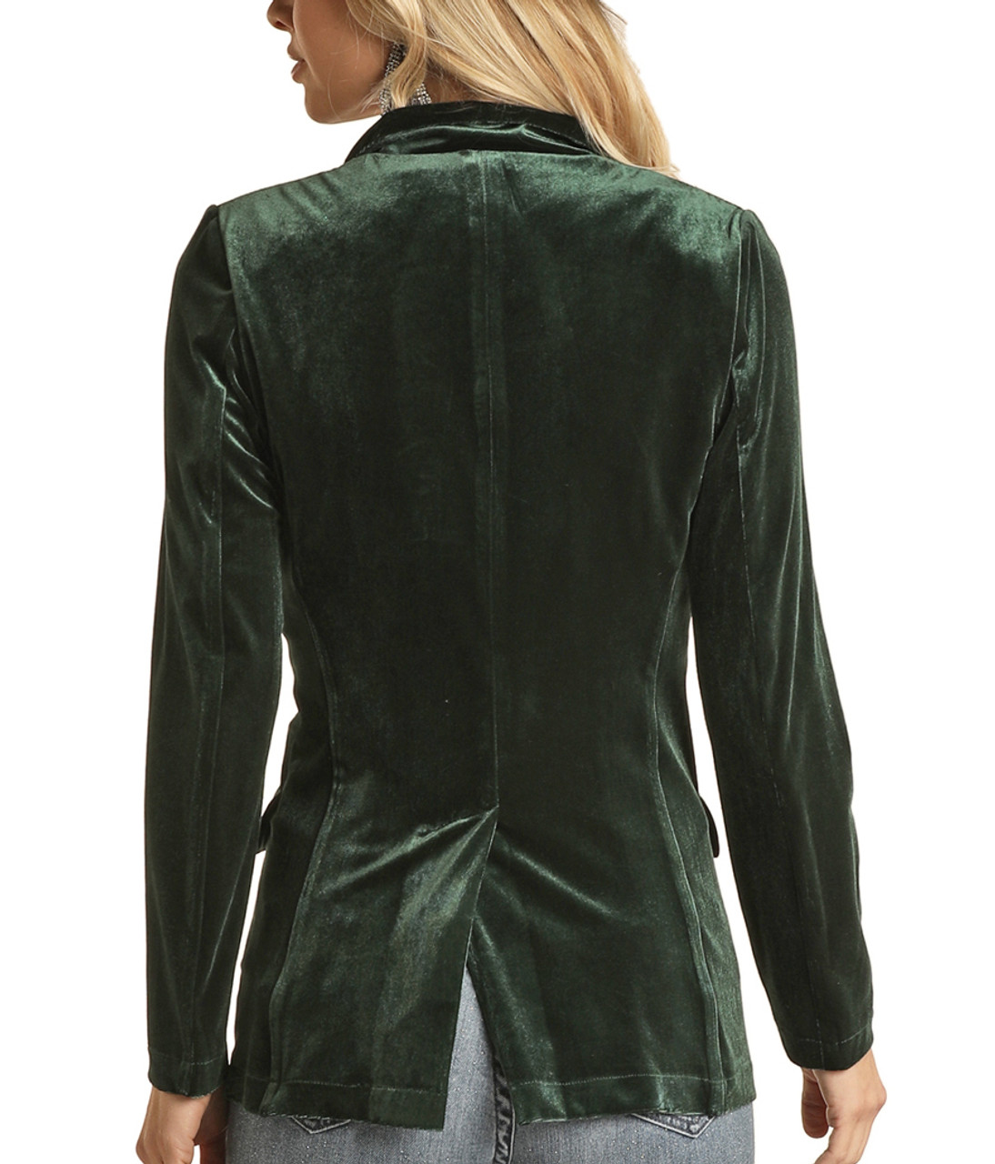 Rock and Roll Denim Women's Green Velvet Blazer