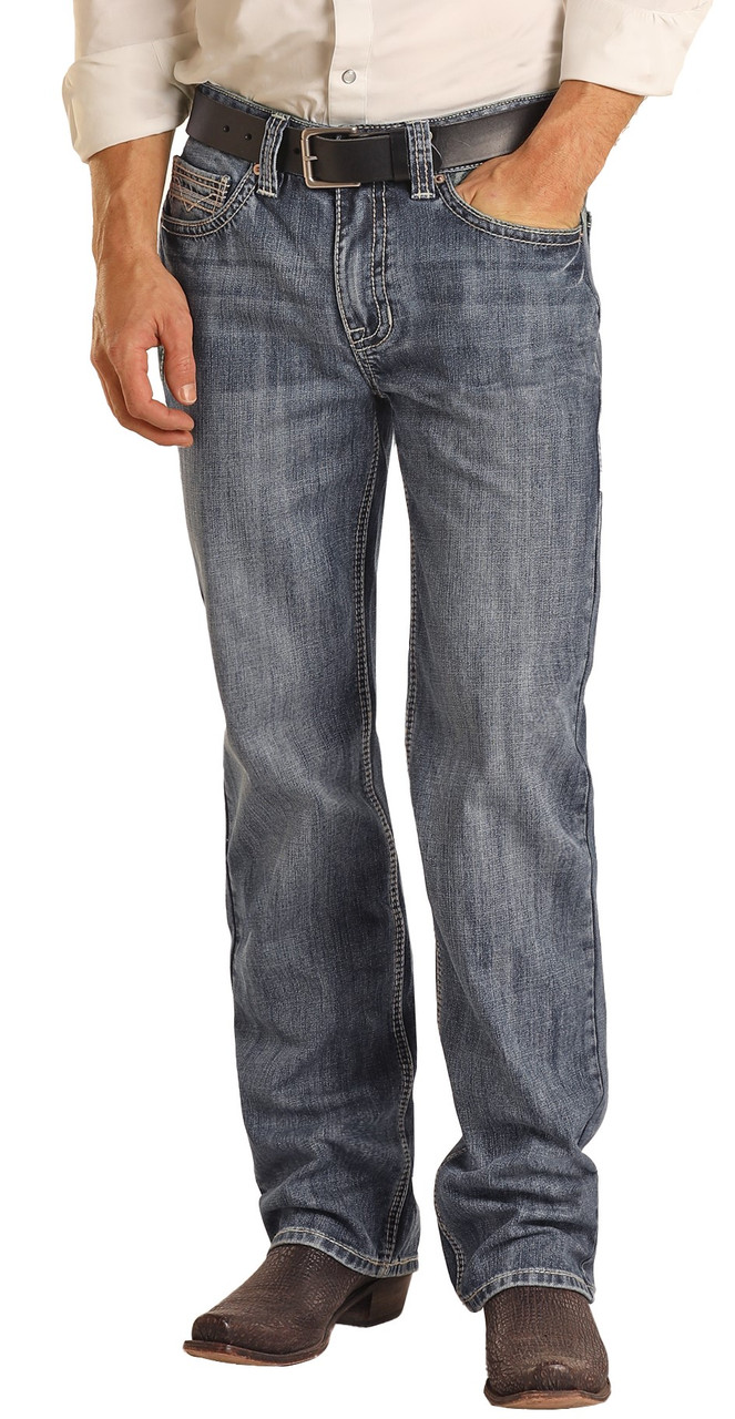 Men's Relaxed Fit Two Tone Medium Wash Straight Bootcut Jeans