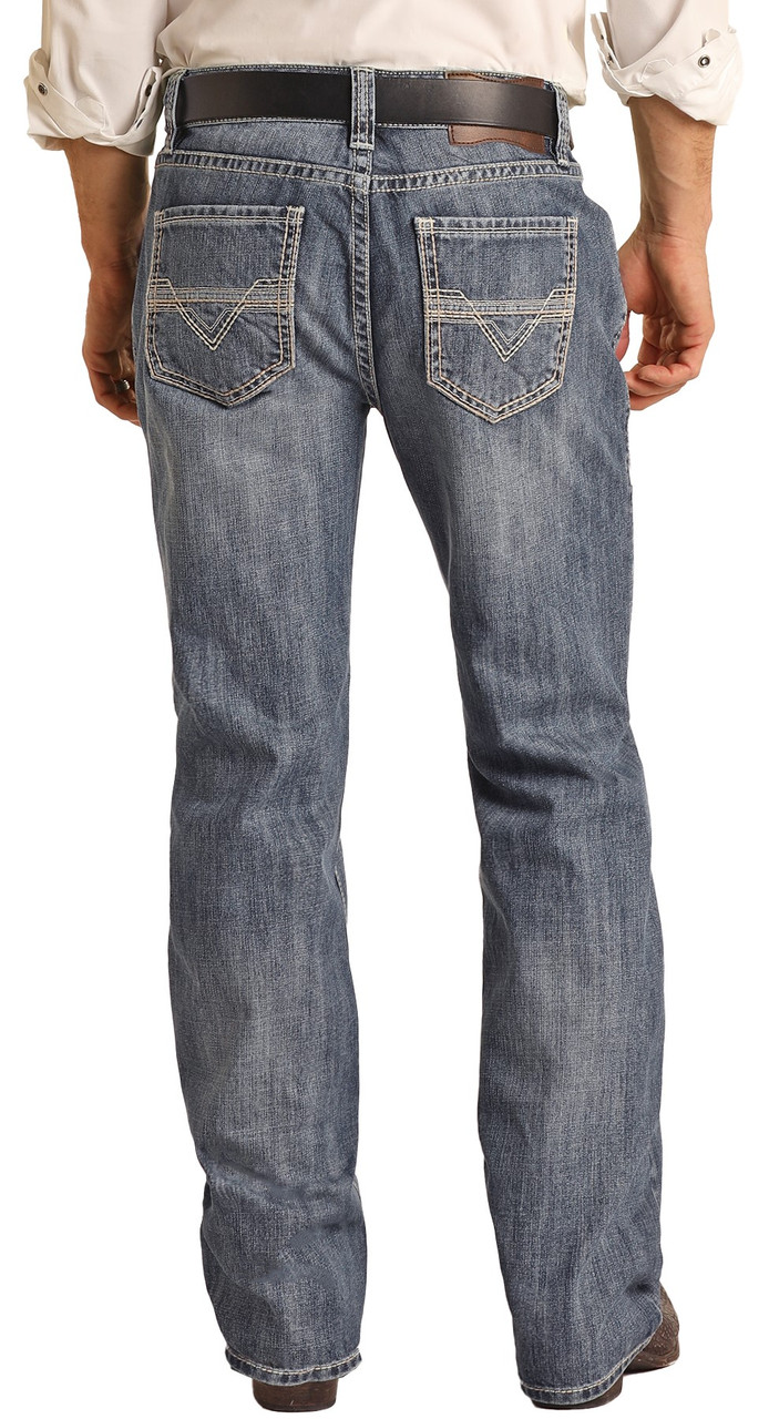 Relaxed Fit Two Tone Medium Wash Straight Bootcut Jeans