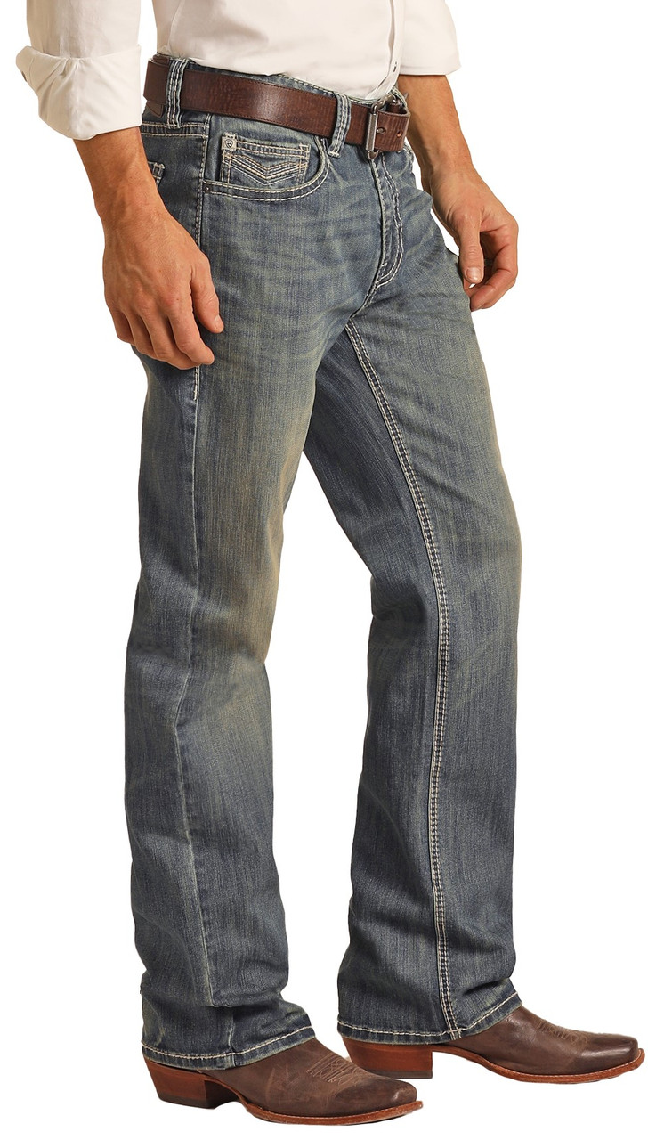 Relaxed Men\'s Stitch V | Fit Wash Medium Straight Rock Stretch Bootcut Denim Roll Jeans and