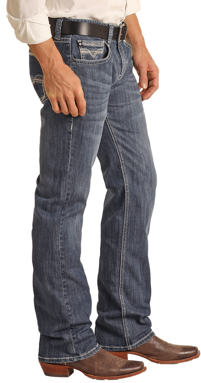 Men's Regular Fit Stretch Two Tone Straight Bootcut Jeans