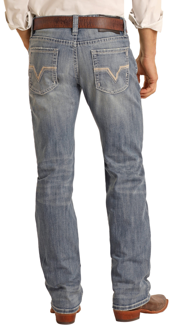Men's Regular Fit Stretch Beige Leather V Straight Bootcut Jeans | Rock ...