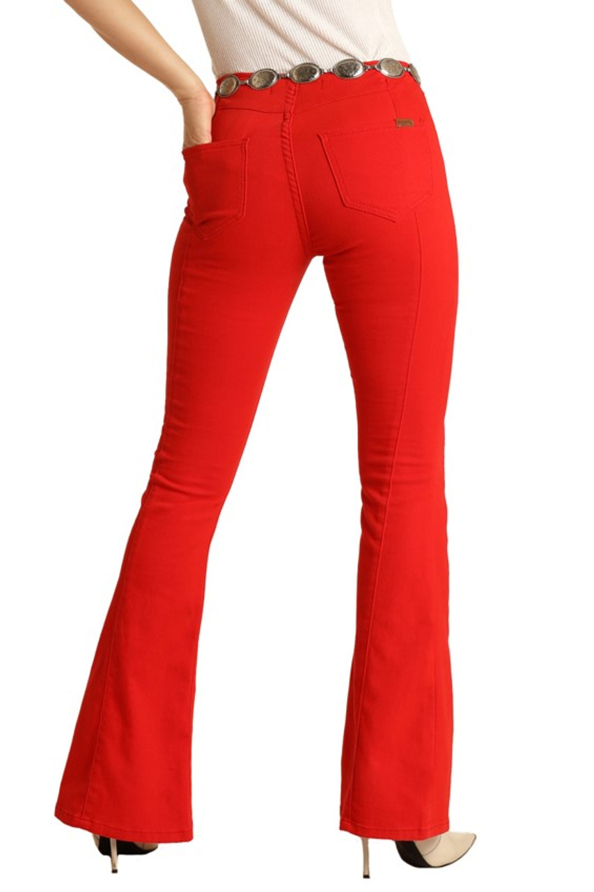 Girls' High Rise Extra Stretch Flare Jeans - Red