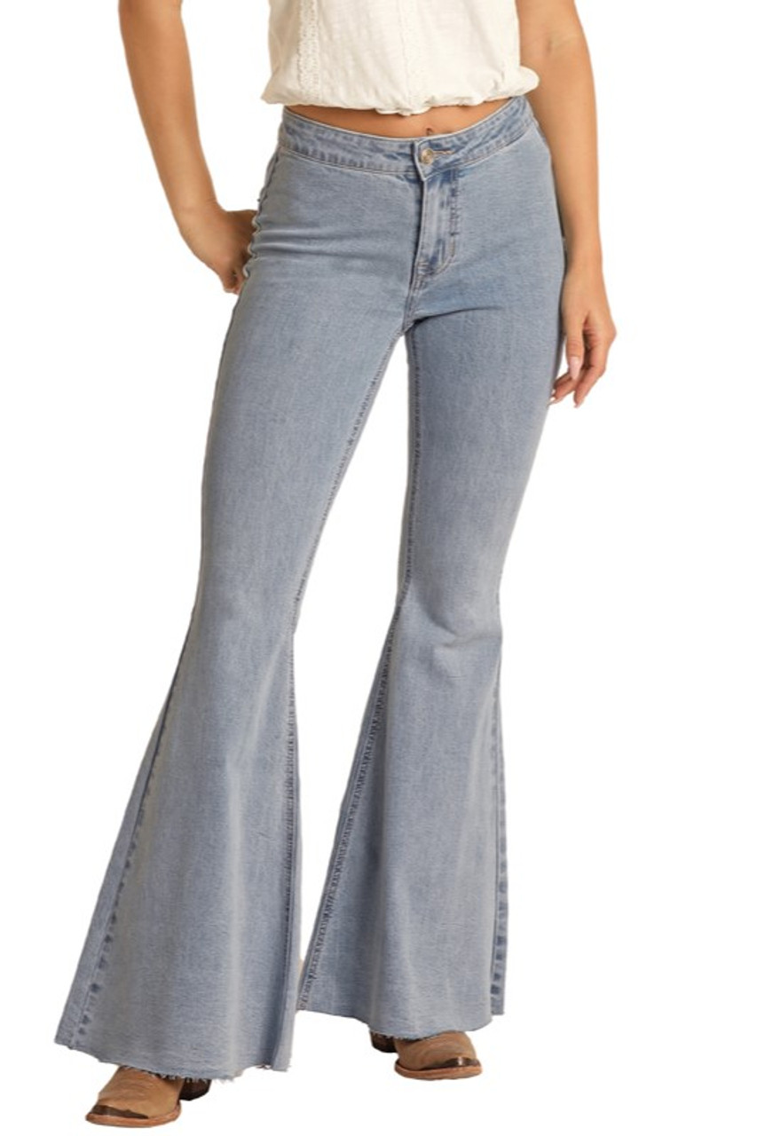 Women's High Rise Extra Stretch Bell Bottom Jeans - Light Wash | Rock ...