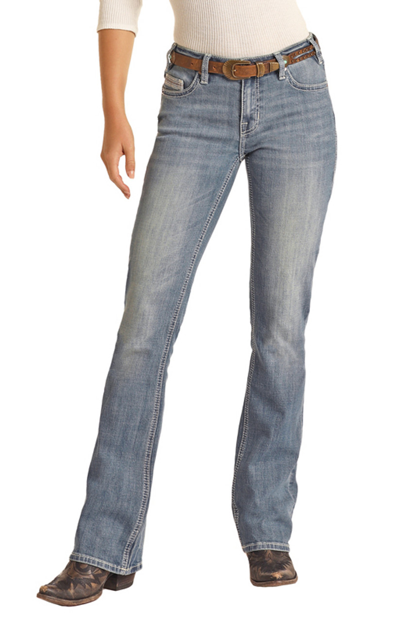 Women's Mid Rise Stretch Bootcut Jeans - Light Vintage