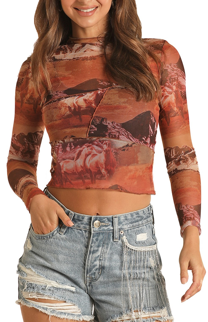 Women's Desert Mesh Printed Cropped Top