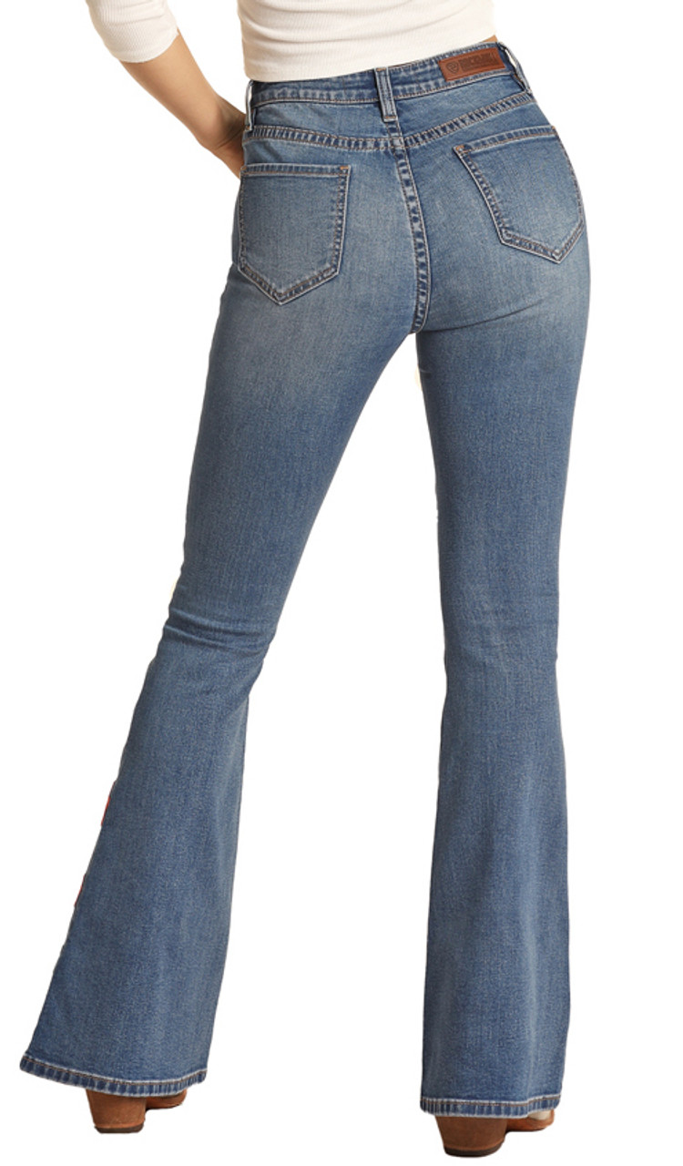 Rock & Roll: High Rise Medium Wash Extra Stretch Bell Bottom Jeans #WHB3526