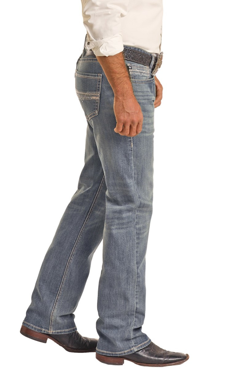 Jeans Fit Men\'s Regular Roll Stretch Straight Vintage Medium and Rock - Denim |