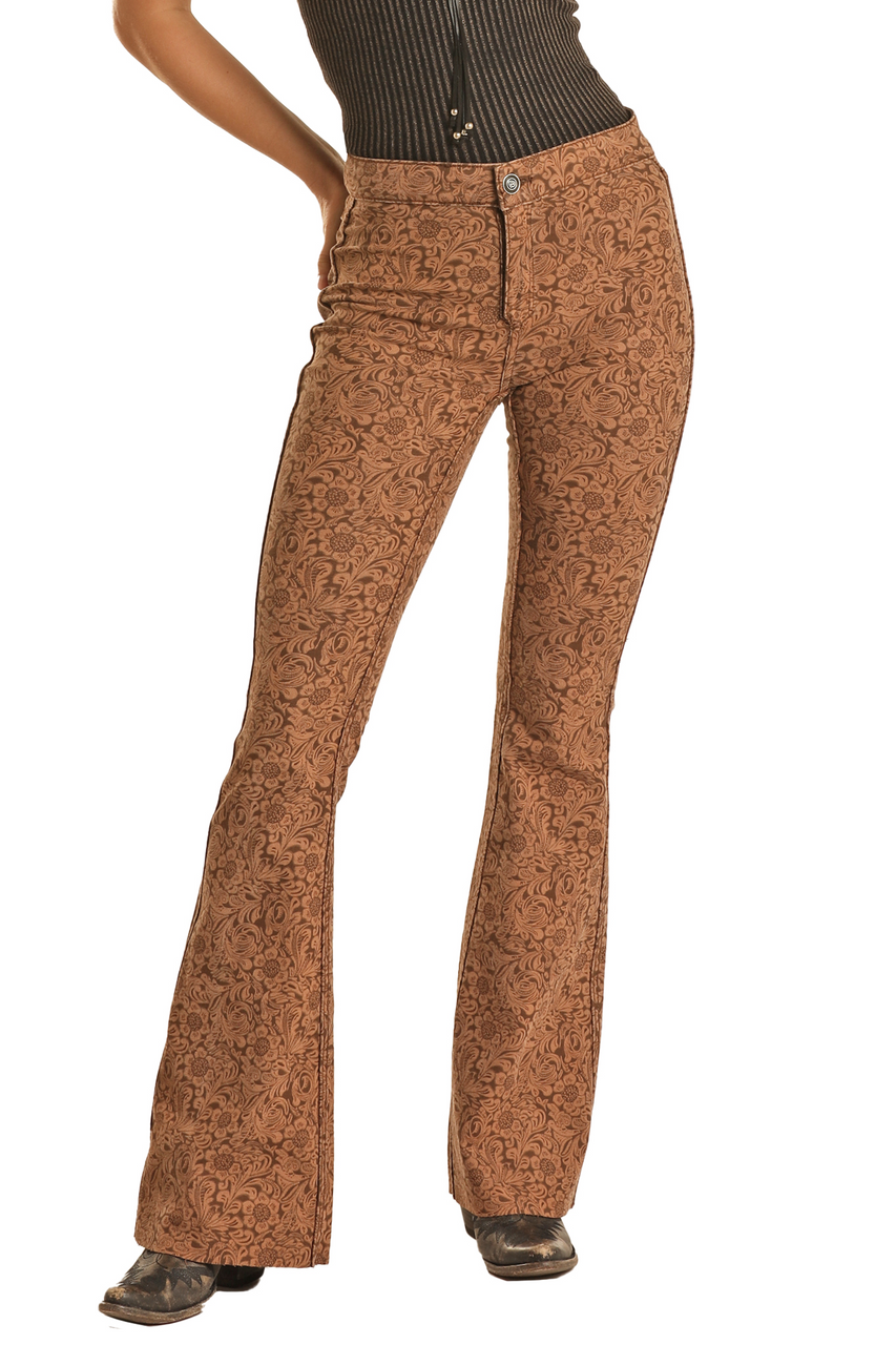 Mid-Rise Stretch Flare Jeans - Brown M