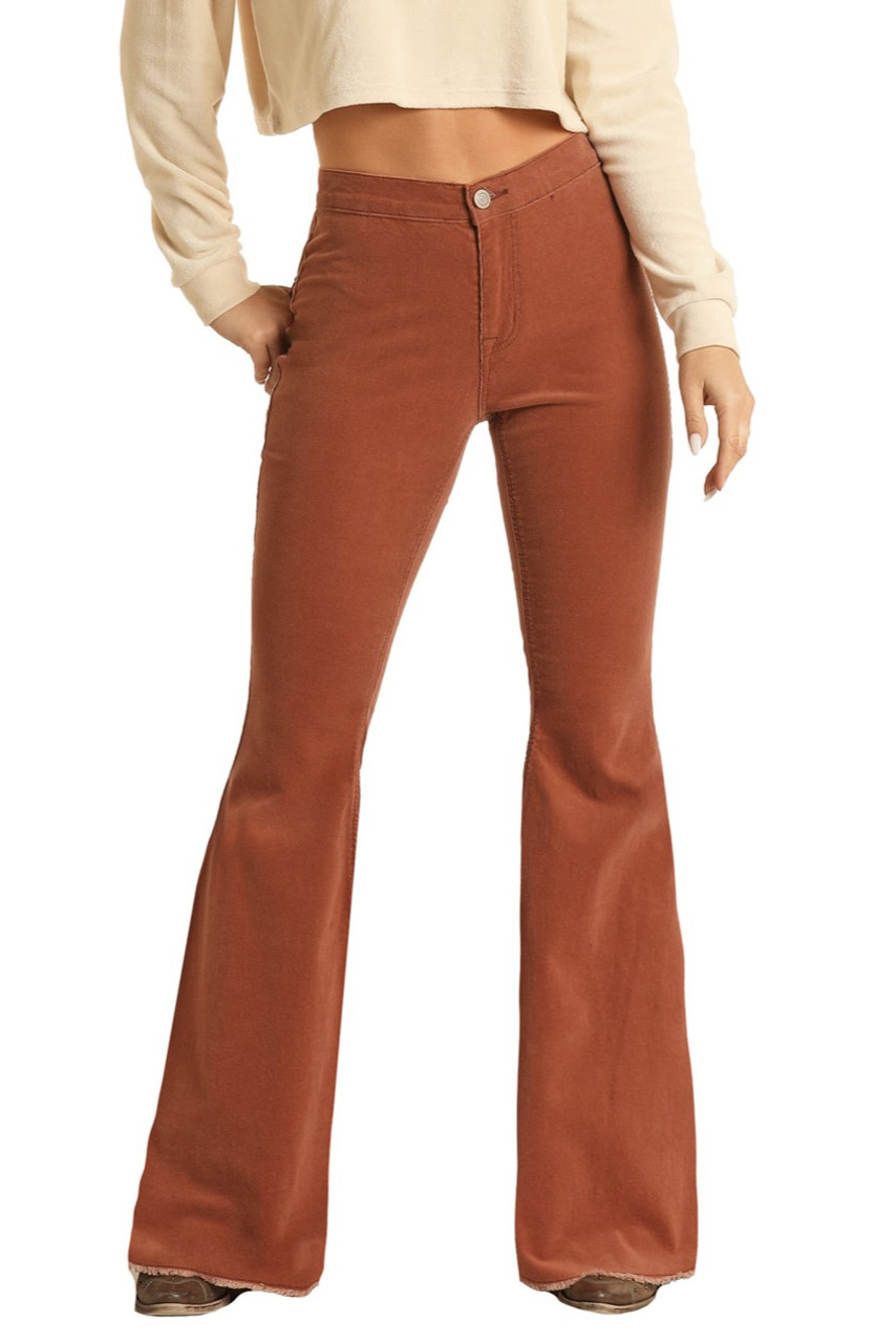Rock & Roll Ladies Brown Corduroy High Rise Trouser Jeans