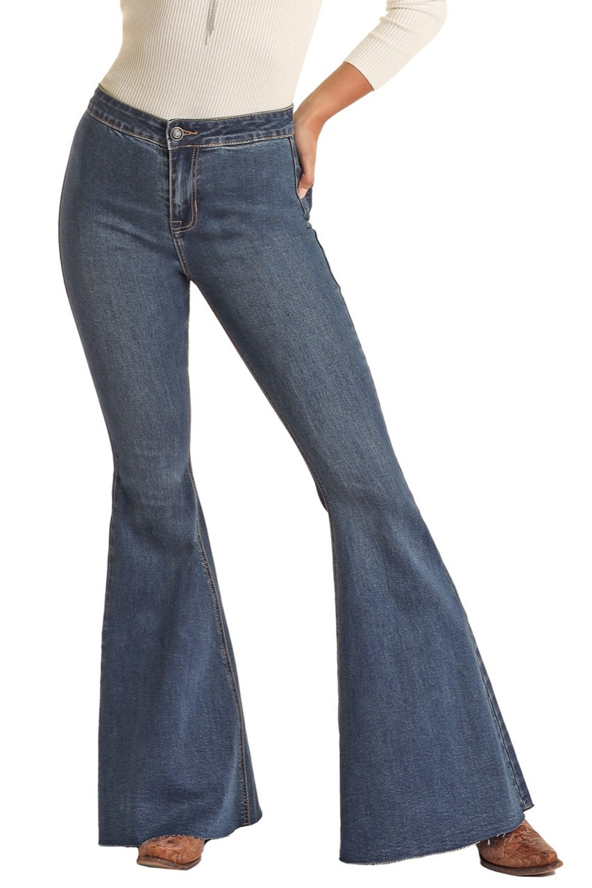 Women's High Rise Extra Stretch Bell Bottom Jeans - Medium Wash | Rock ...