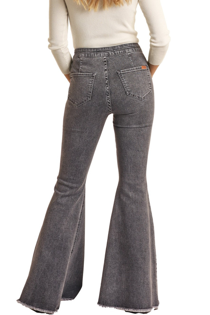 Women's High Rise Extra Stretch Bell Bottom Jeans - Charcoal | Rock and ...