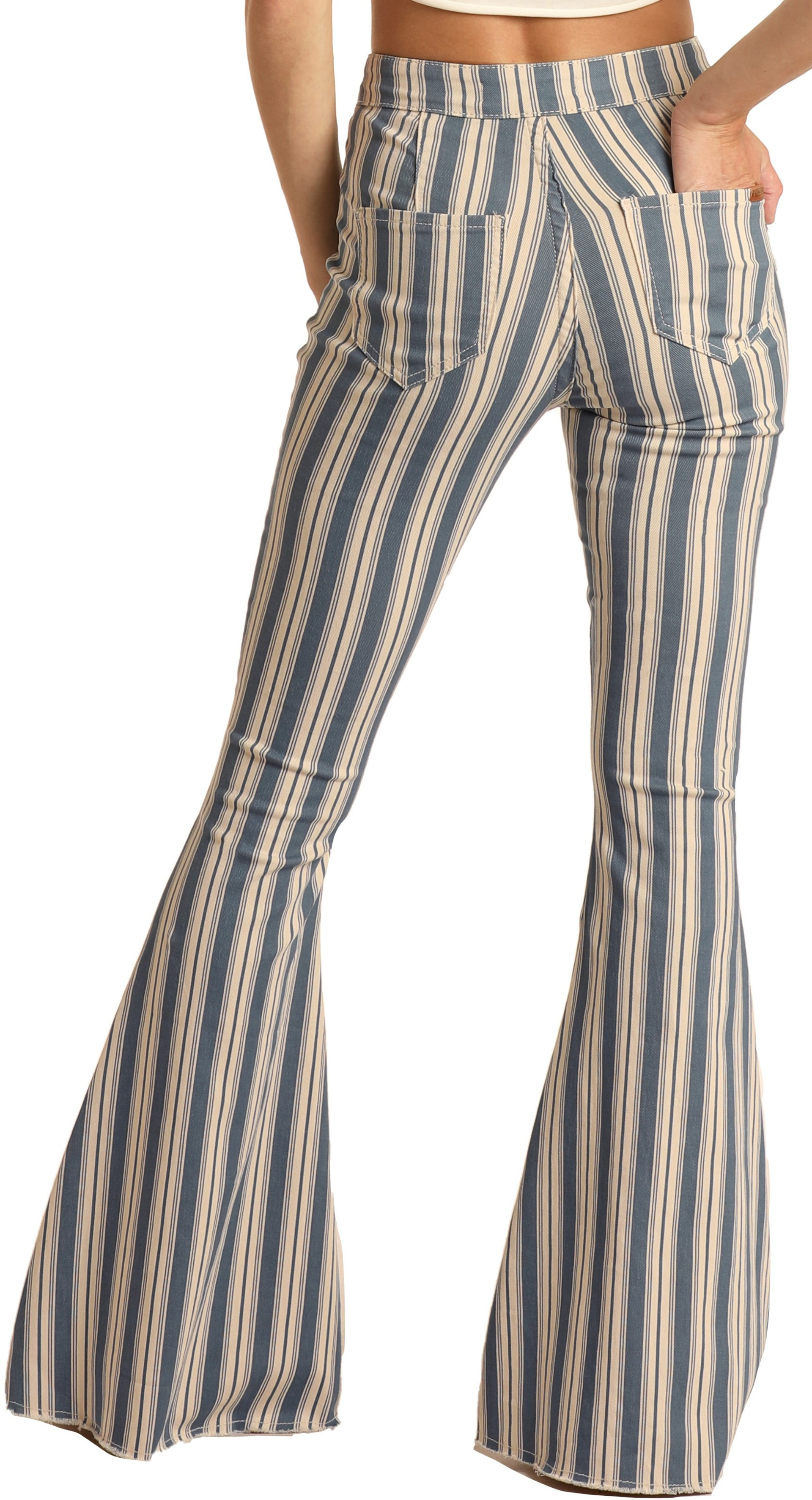 Women's Button Bells High Rise Stretch Striped Flare Jeans #WPB3510 ...