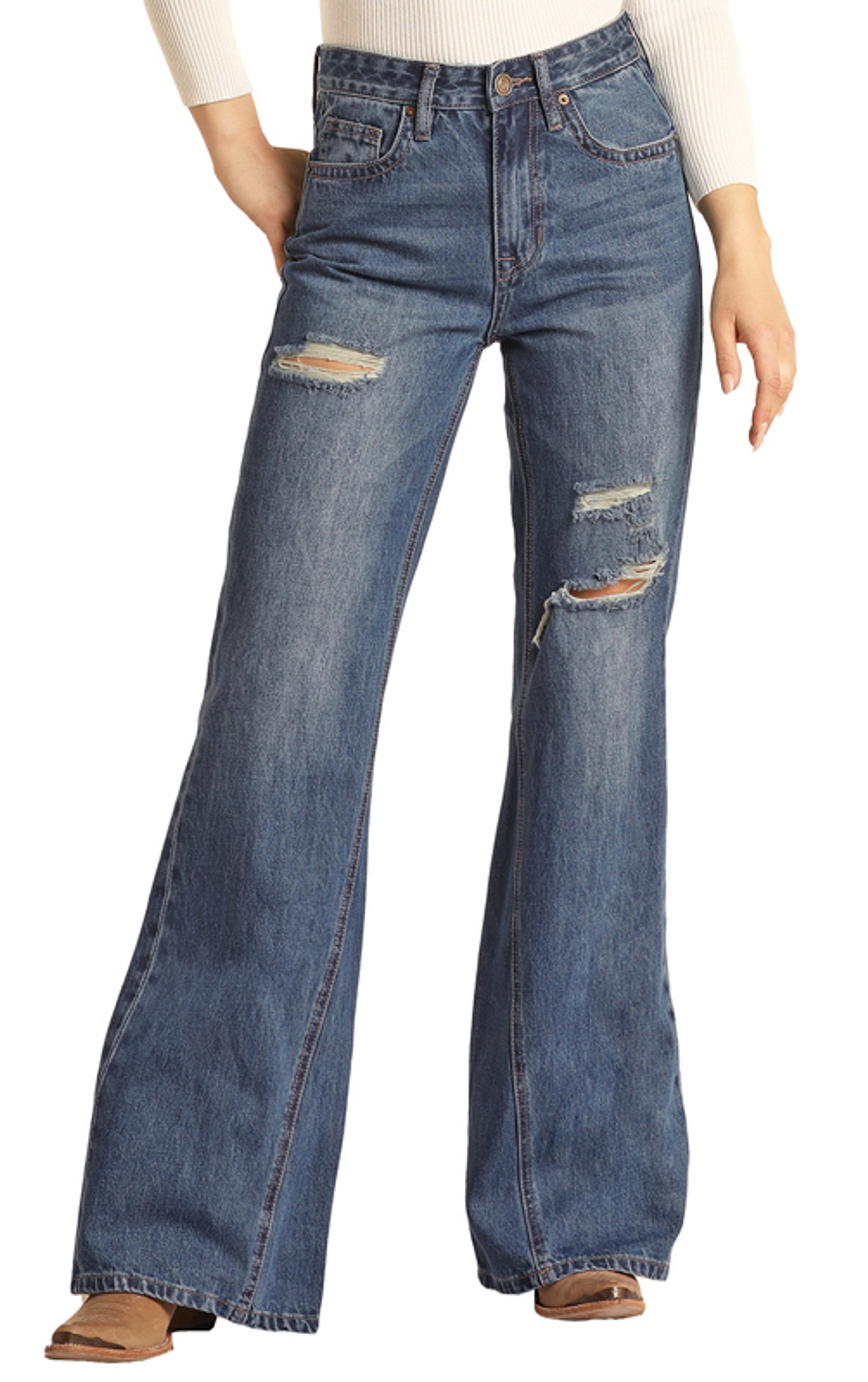 Women's High Rise Palazzo Flare Jeans | Rock and Roll Denim