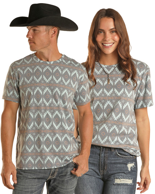 Unisex Aztec Print T-Shirt in Indigo