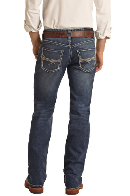 Men's Pistol Regular Straight Bootcut Jeans in Dark Vintage - Back