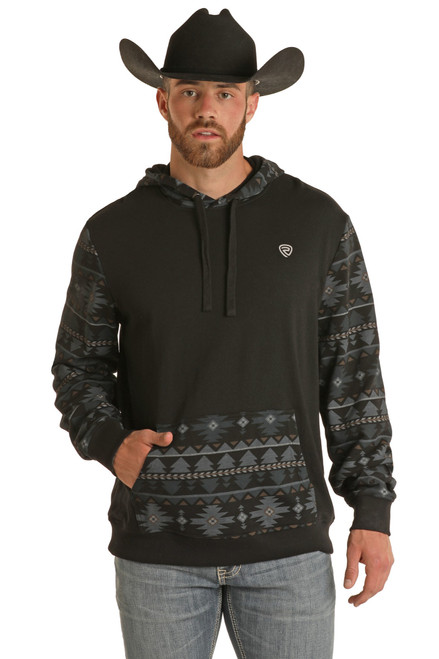 Aztec Print Hoodie in Black - Front