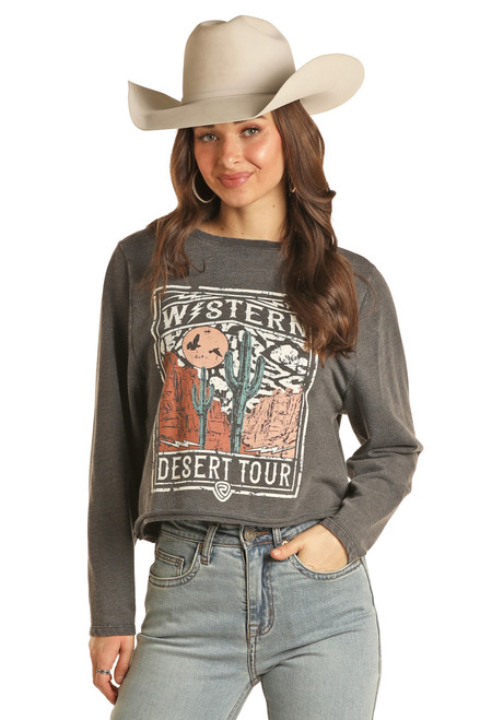 Women's Western Desert Tour Graphic Pullover in Black - Front