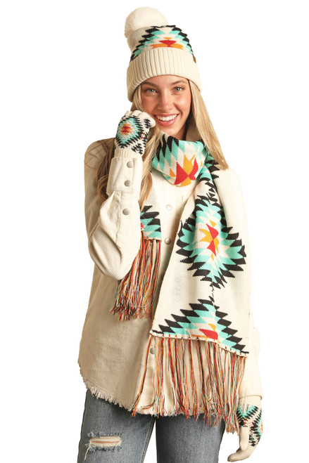 Aztec Scarf Gift Set in Light Turquoise