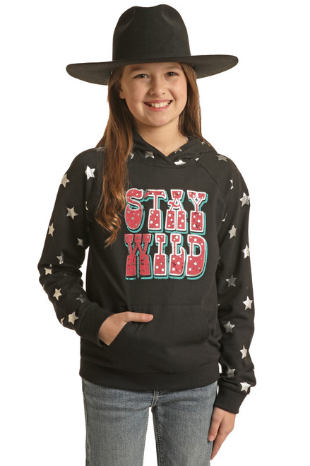 Girl's Stay Wild Graphic Hoodie in Black - Front