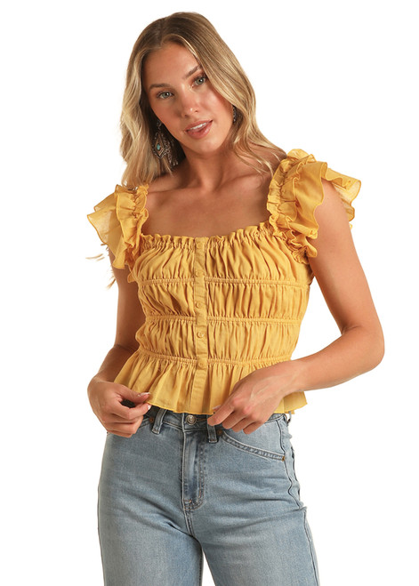 Women's Ruched Tank in Mustard - Front