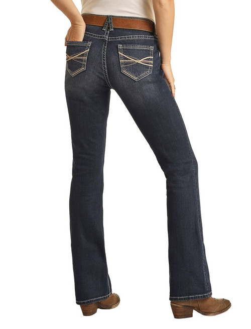 Women's Mid Rise Regular Fit Bootcut Jeans in Dark Vintage - Back