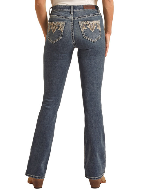 Women's Mid Rise Regular Fit Bootcut Jeans in Medium Vintage - Back
