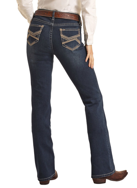 Women's Mid Rise Regular Fit Riding Jeans in Dark Vintage - Back