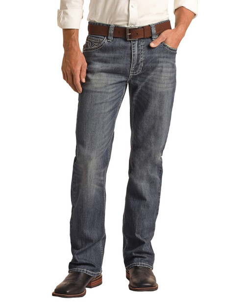 Men's Relaxed Fit Straight Bootcut Jeans in Medium Vintage- Front