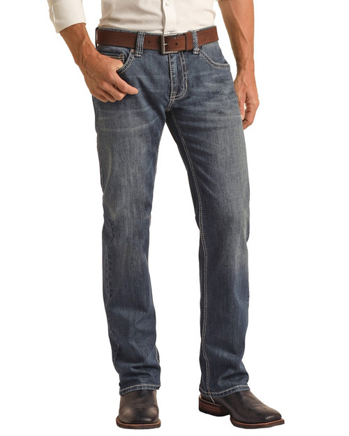 Men's Regular Fit Straight Bootcut Jeans in Dark Vintage- Front