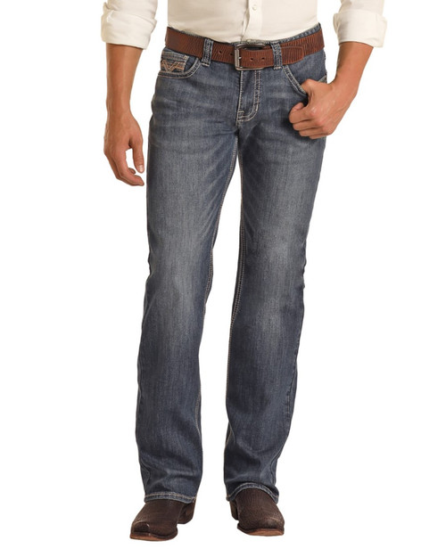 Men's Regular Fit Straight Bootcut Jeans in Medium Wash- Front