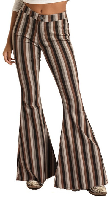 Button Bells High Rise Stretch Striped Flare Jeans #WPB3507