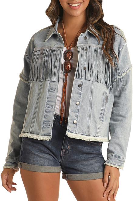 Esmeling Womens Casual Metal Chain Fringe Denim Jacket Regular