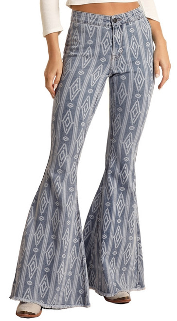 Button Bells High Rise Extra Stretch Aztec Flare Jeans