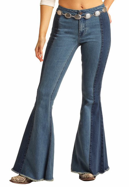 Button Bells High Rise Extra Stretch Two Tone Jeans