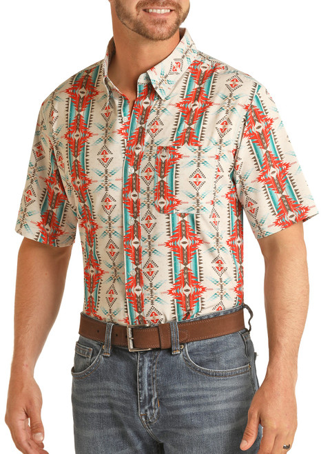 Relaxed Fit Stretch Performance Red Aztec Short Sleeve Shirt