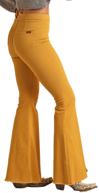 Women's High Rise Stretch Mustard Bell Bottom Jeans | Rock and Roll Denim
