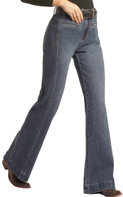 High Rise Extra Stretch Square Pocket Palazzo Flare Jeans